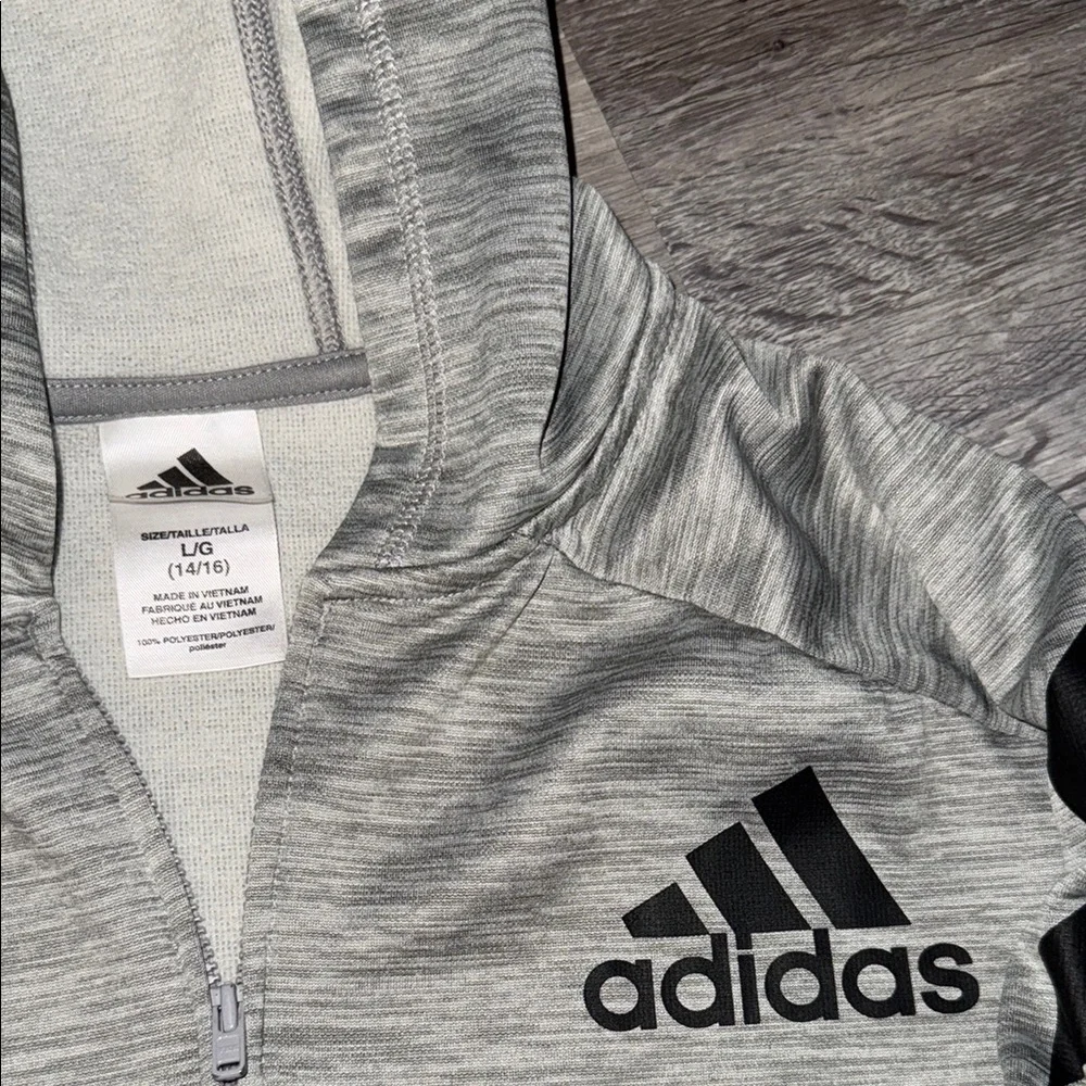 Adidas Gray Zip-up Hoodie with Black Stripes Size L
